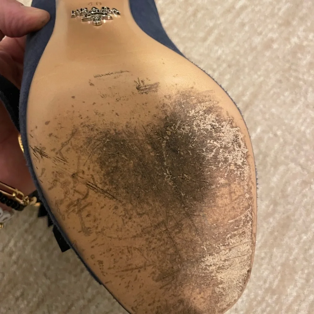 Prada Black and Gold Heels with Fringe Detail - Picture 6 of 7